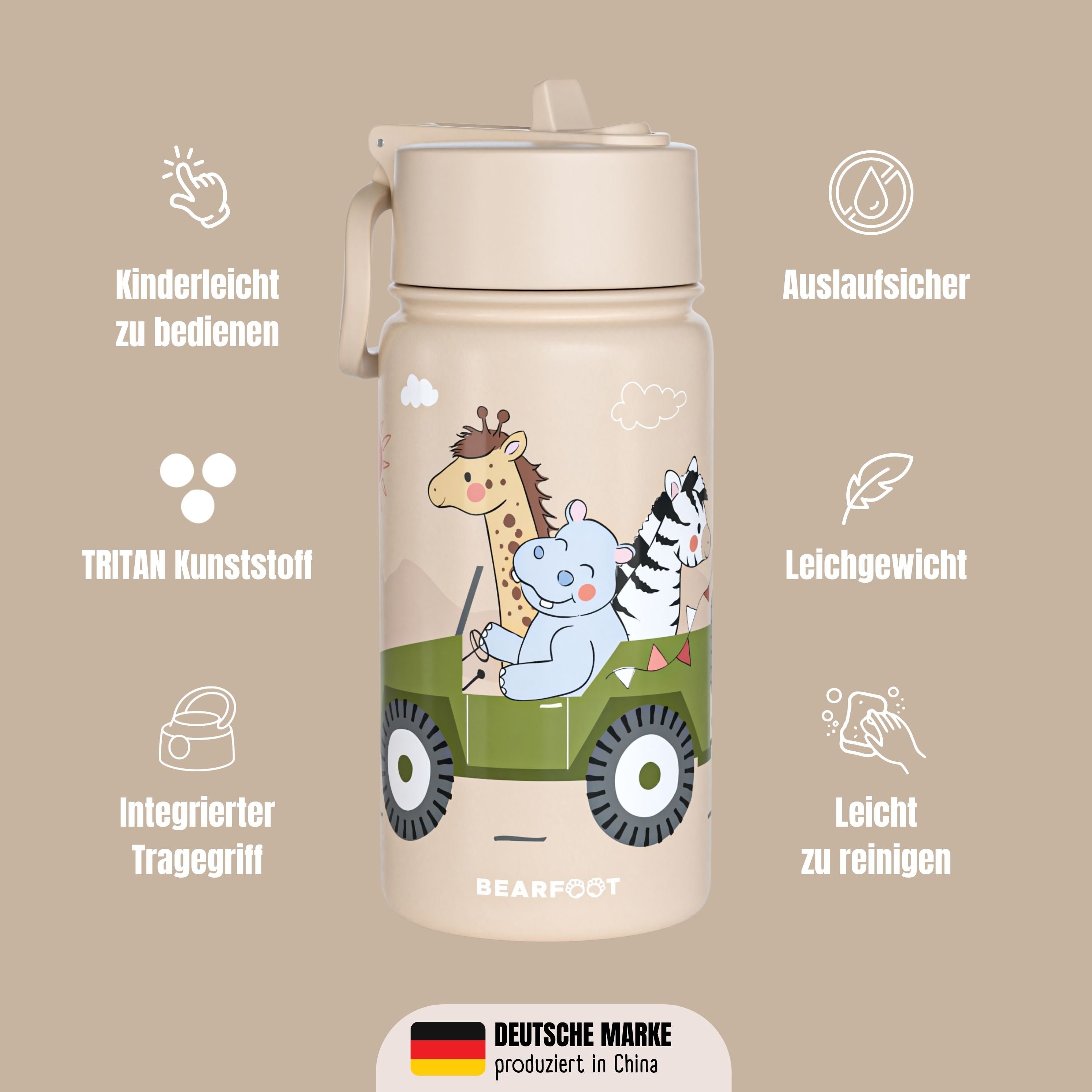 Botella térmica para niños de acero inoxidable - Safari marrón