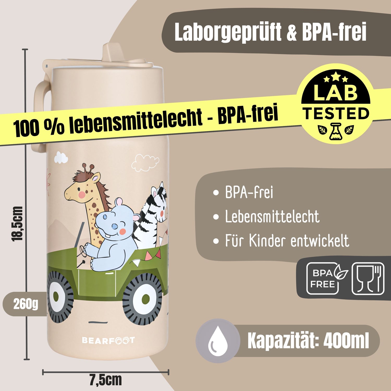 Botella térmica para niños de acero inoxidable - Safari marrón