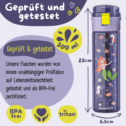 Botella para niños, 500 ml, clara - sirena violeta