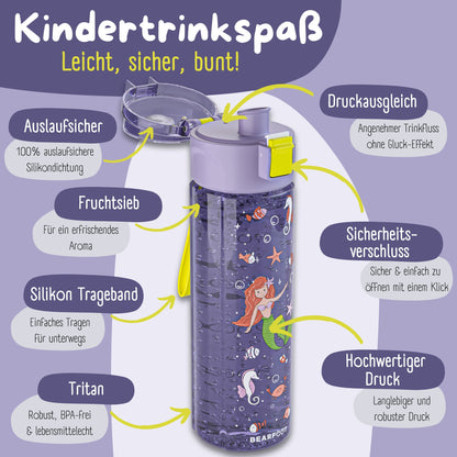 Botella para niños, 500 ml, clara - sirena violeta