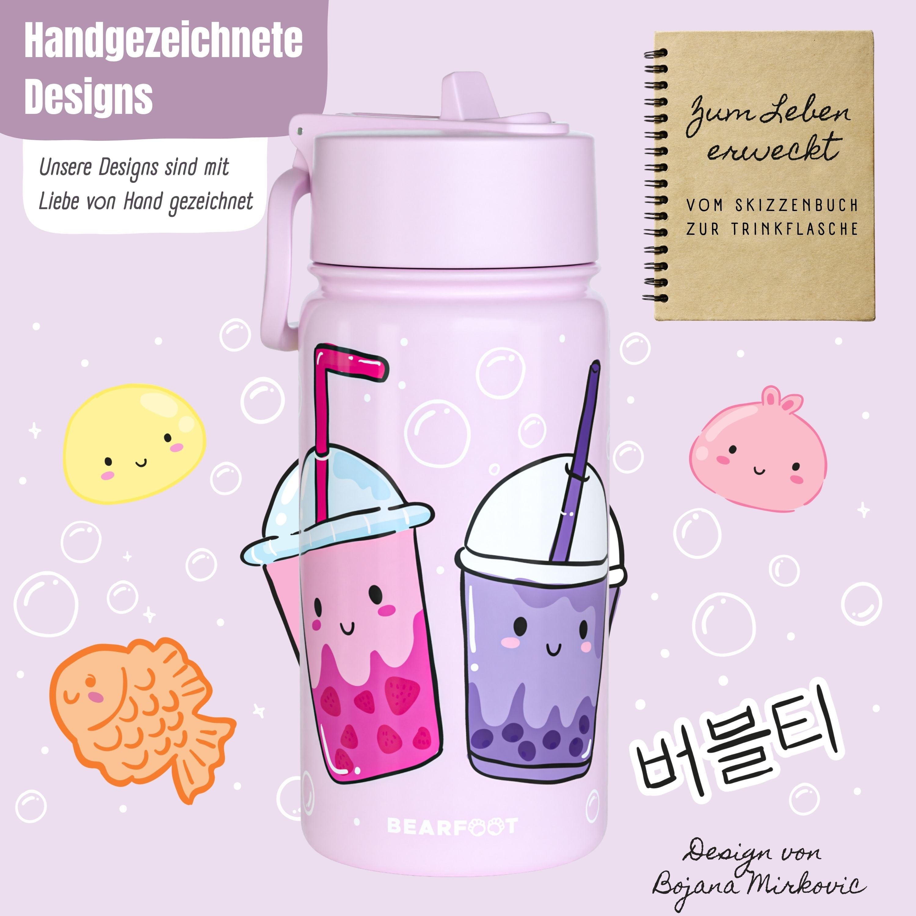 Thermo Kinder Trinkflasche Edelstahl - BubbleTea lila