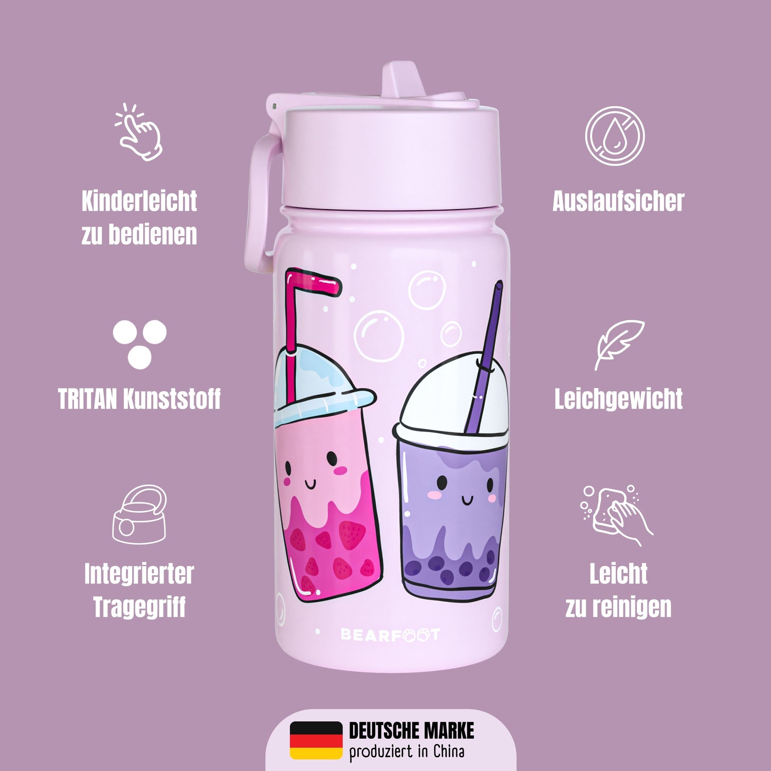 Thermo Kinder Trinkflasche Edelstahl - BubbleTea lila