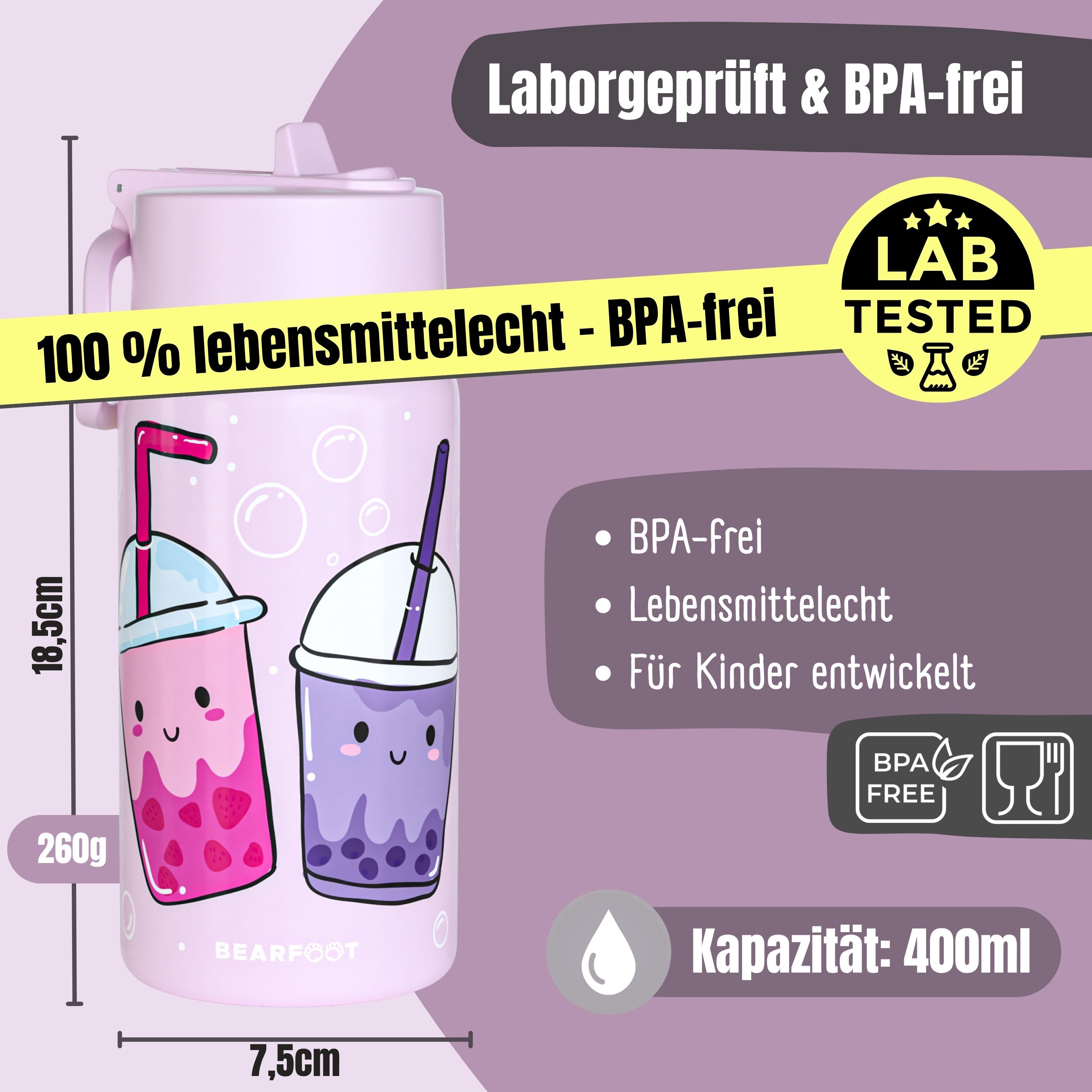 Thermo Kinder Trinkflasche Edelstahl - BubbleTea lila
