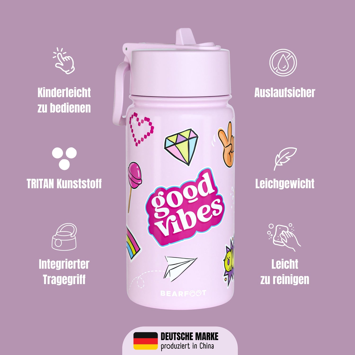 Thermo Kinder Trinkflasche Edelstahl - Sticker lila