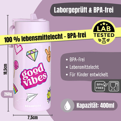 Thermo Kinder Trinkflasche Edelstahl - Sticker lila