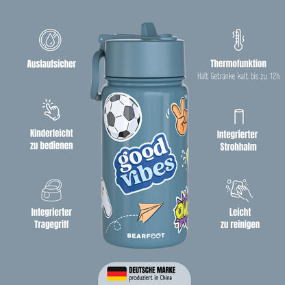 Thermo Kinder Trinkflasche Edelstahl - Sticker blau
