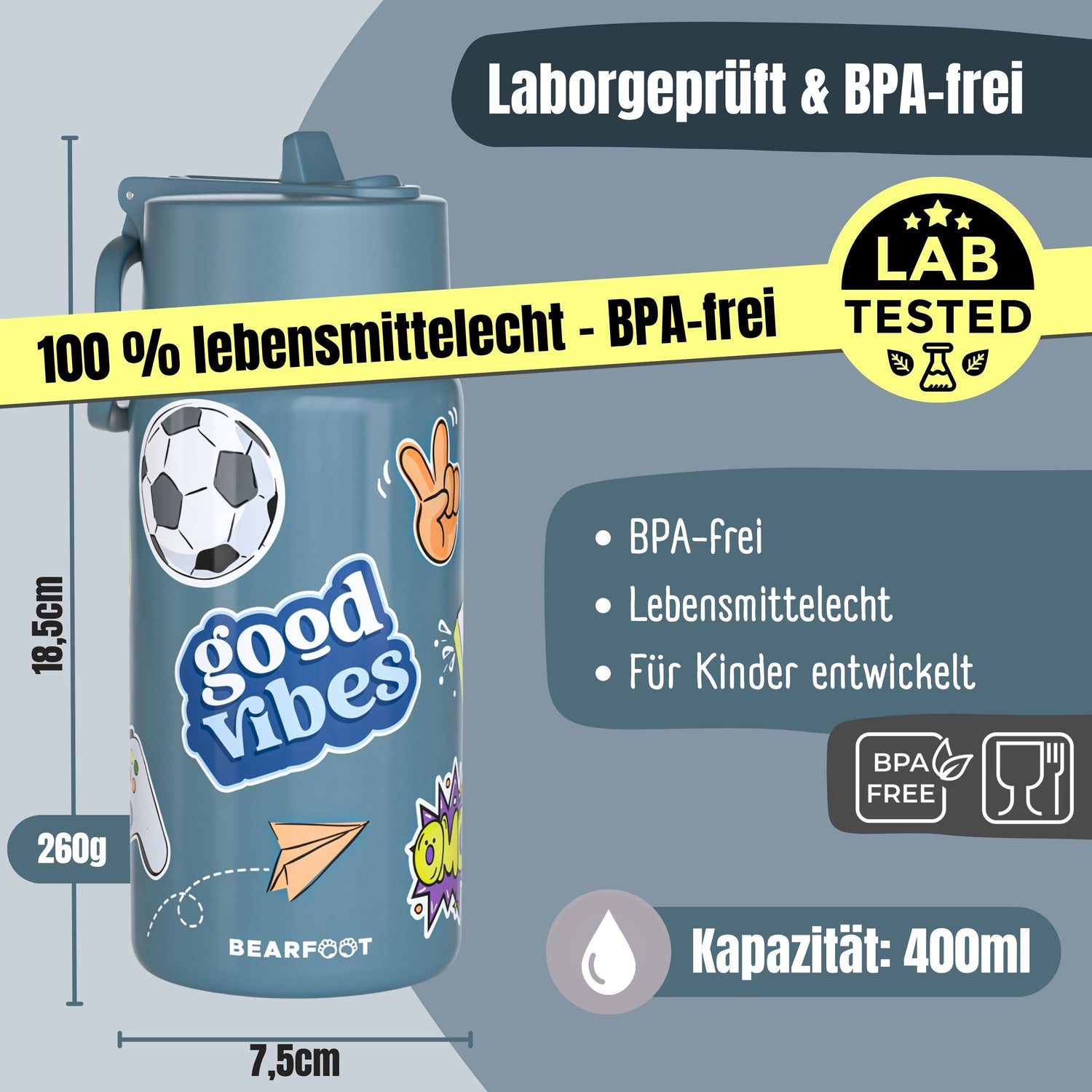 Thermo Kinder Trinkflasche Edelstahl - Sticker blau