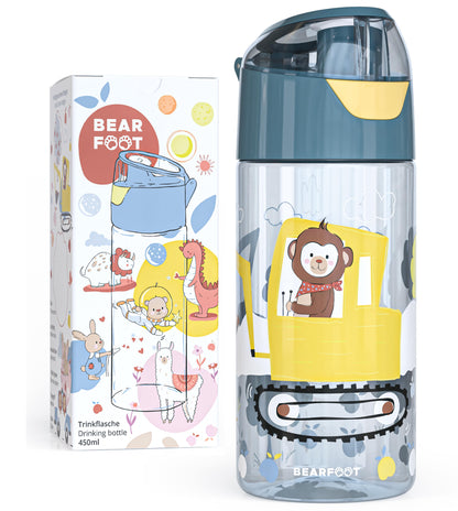 Trinkflasche Kinder, leichte Wasserflasche - Bagger &amp; Affe