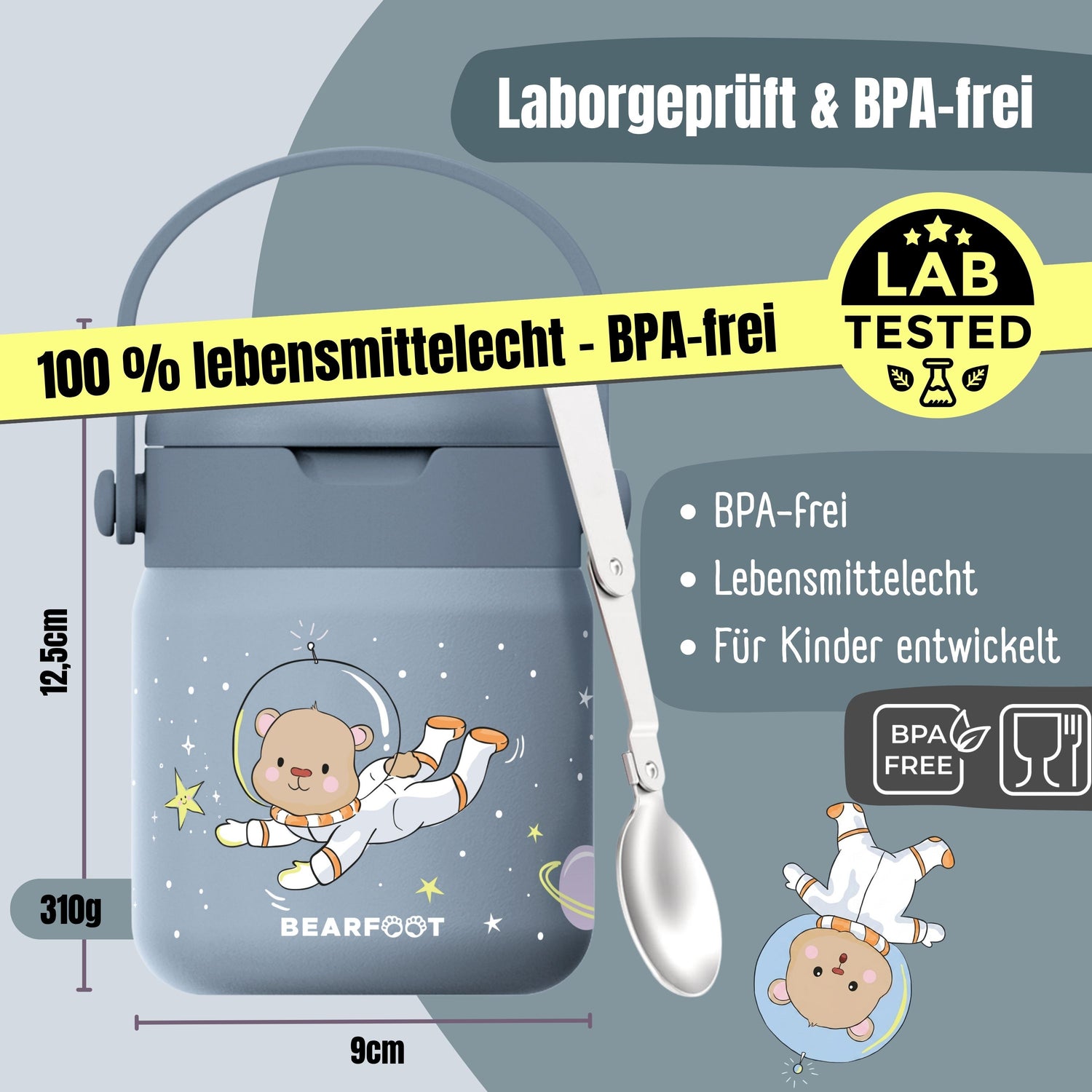 Thermobehälter Kinder Edelstahl - Astro Bär blau