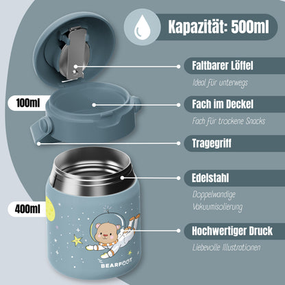 Thermobehälter Kinder Edelstahl - Astro Bär blau