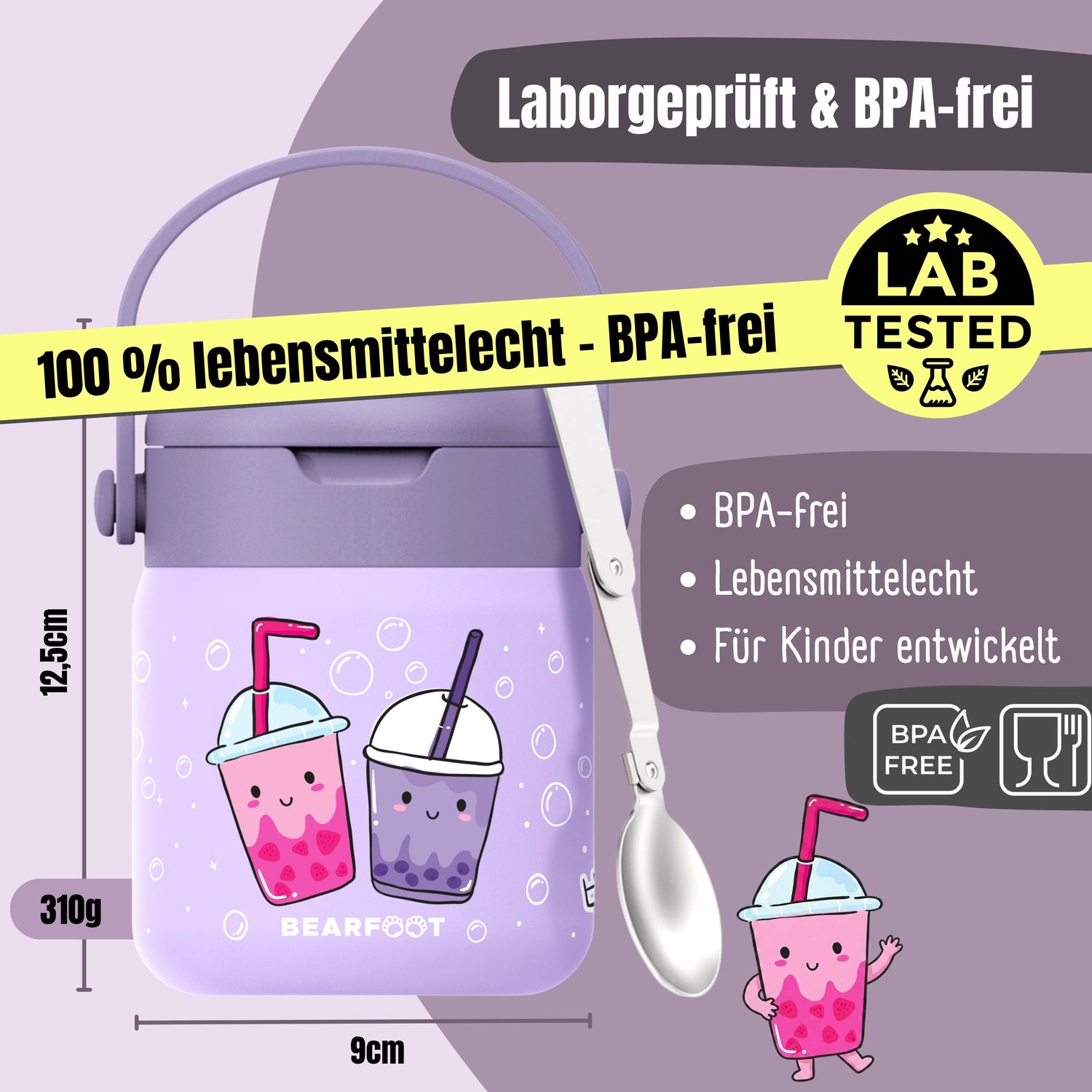 Thermobehälter Kinder Edelstahl - Bubble Tea lila
