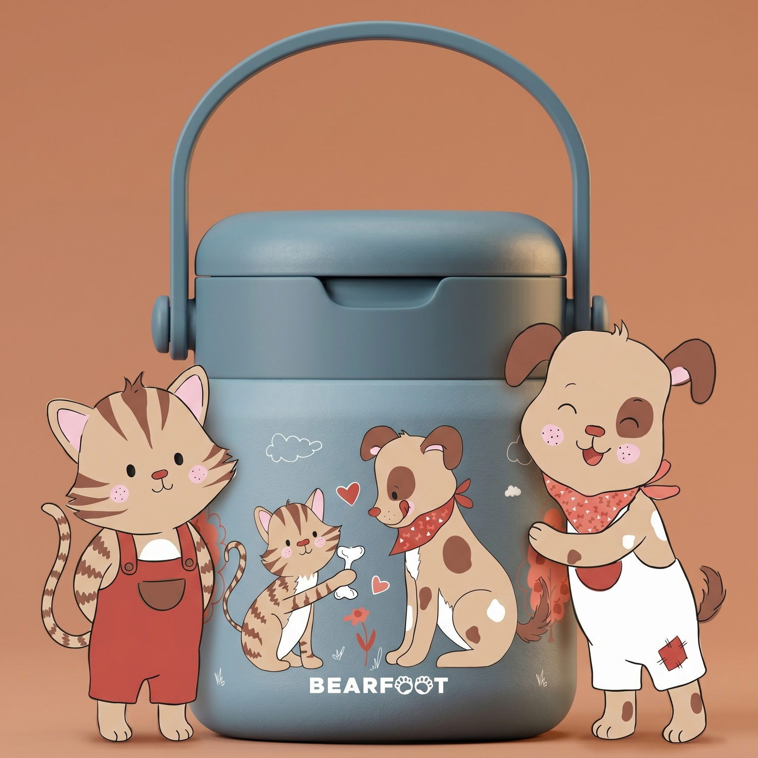 Thermobehälter Kinder Edelstahl - Hund &amp; Katze blau