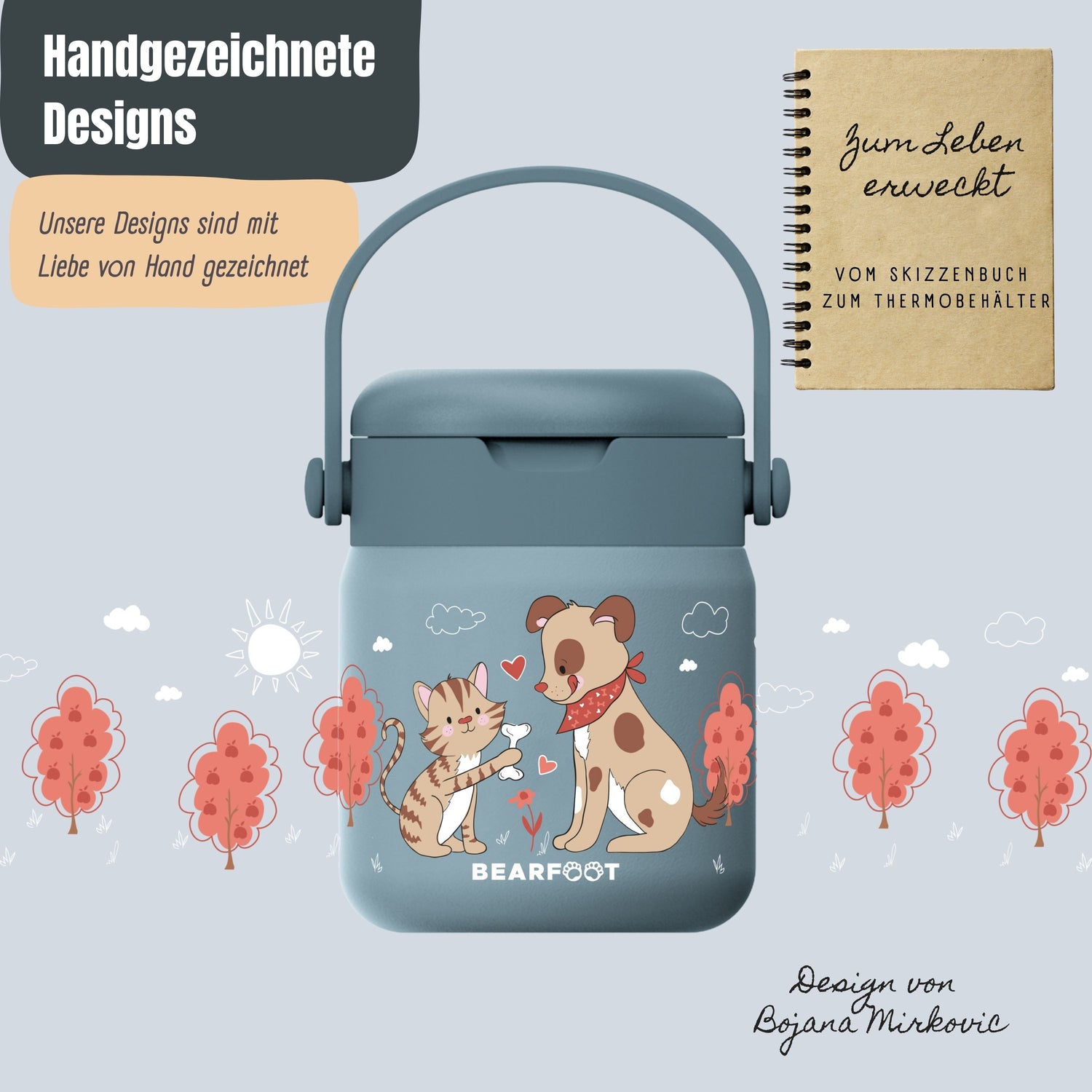 Thermobehälter Kinder Edelstahl - Hund &amp; Katze blau