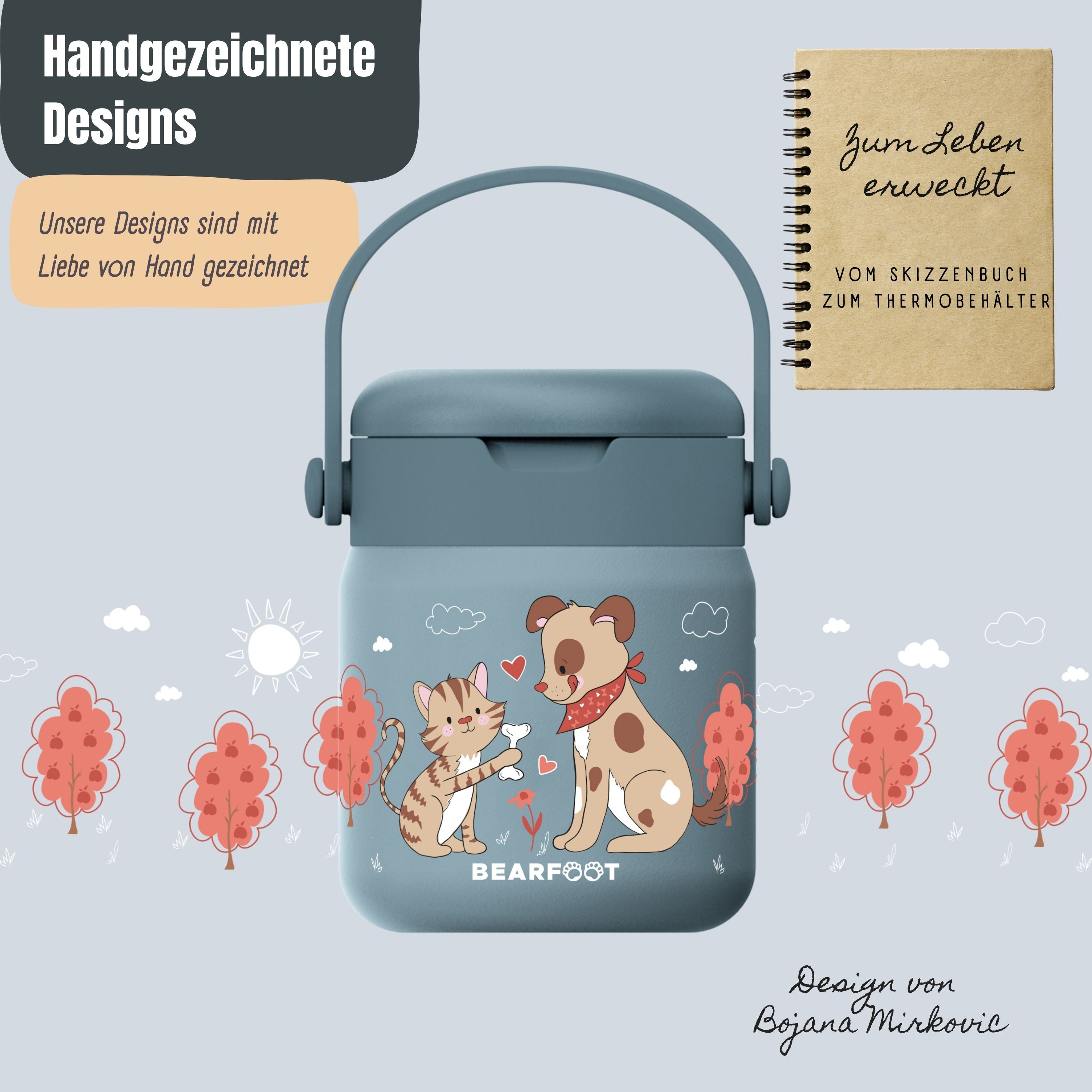 Thermobehälter Kinder Edelstahl - Hund &amp; Katze blau