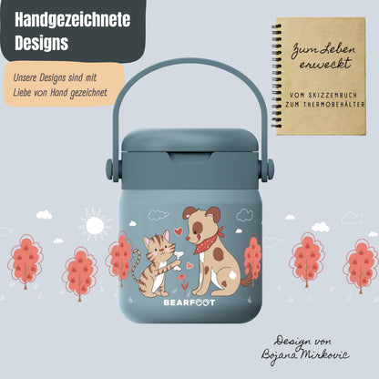Thermobehälter Kinder Edelstahl - Hund &amp; Katze blau