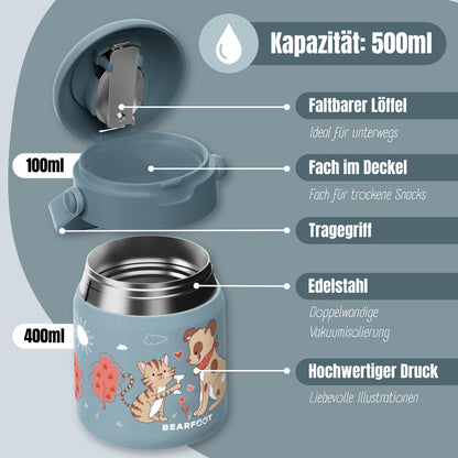 Thermobehälter Kinder Edelstahl - Hund &amp; Katze blau
