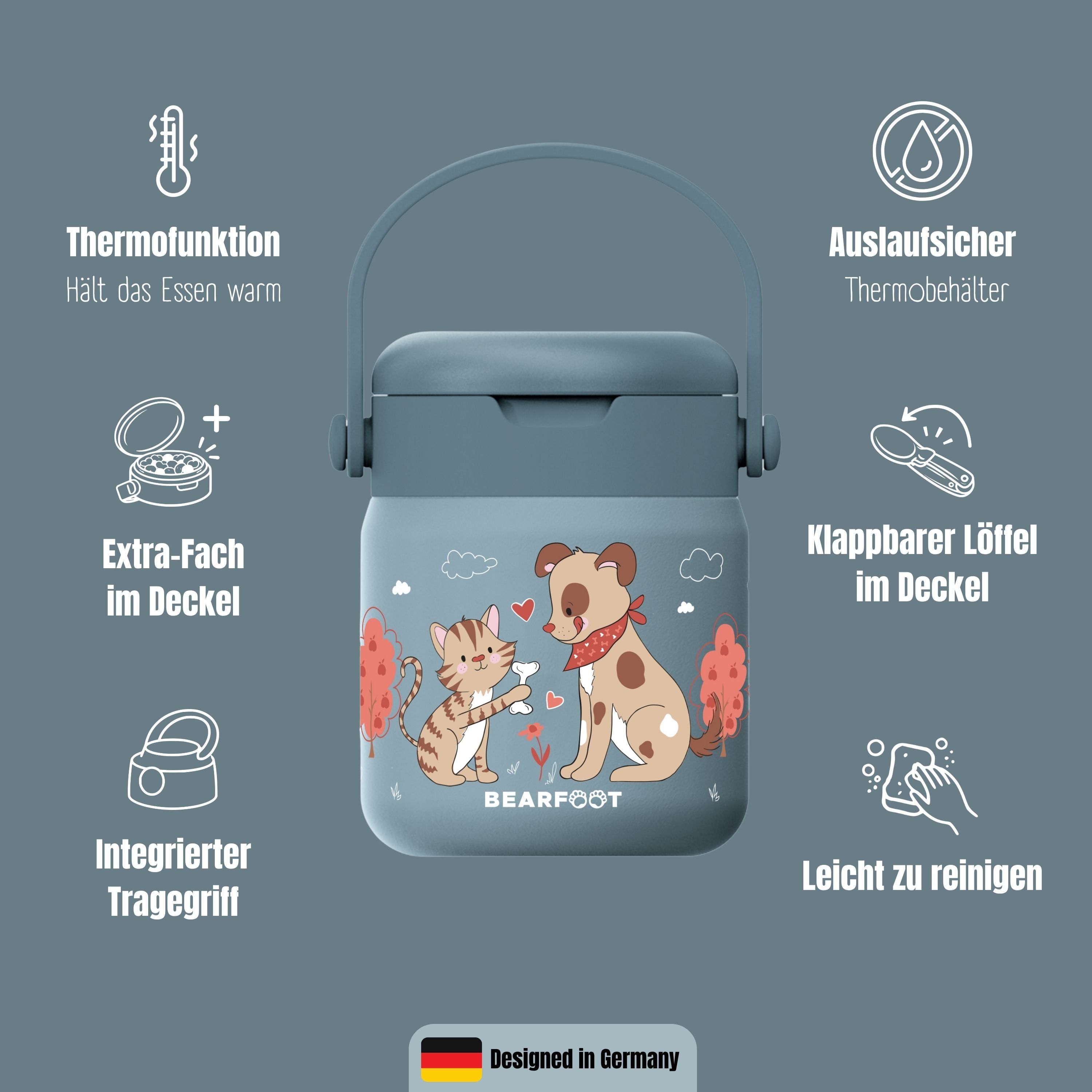 Thermobehälter Kinder Edelstahl - Hund &amp; Katze blau