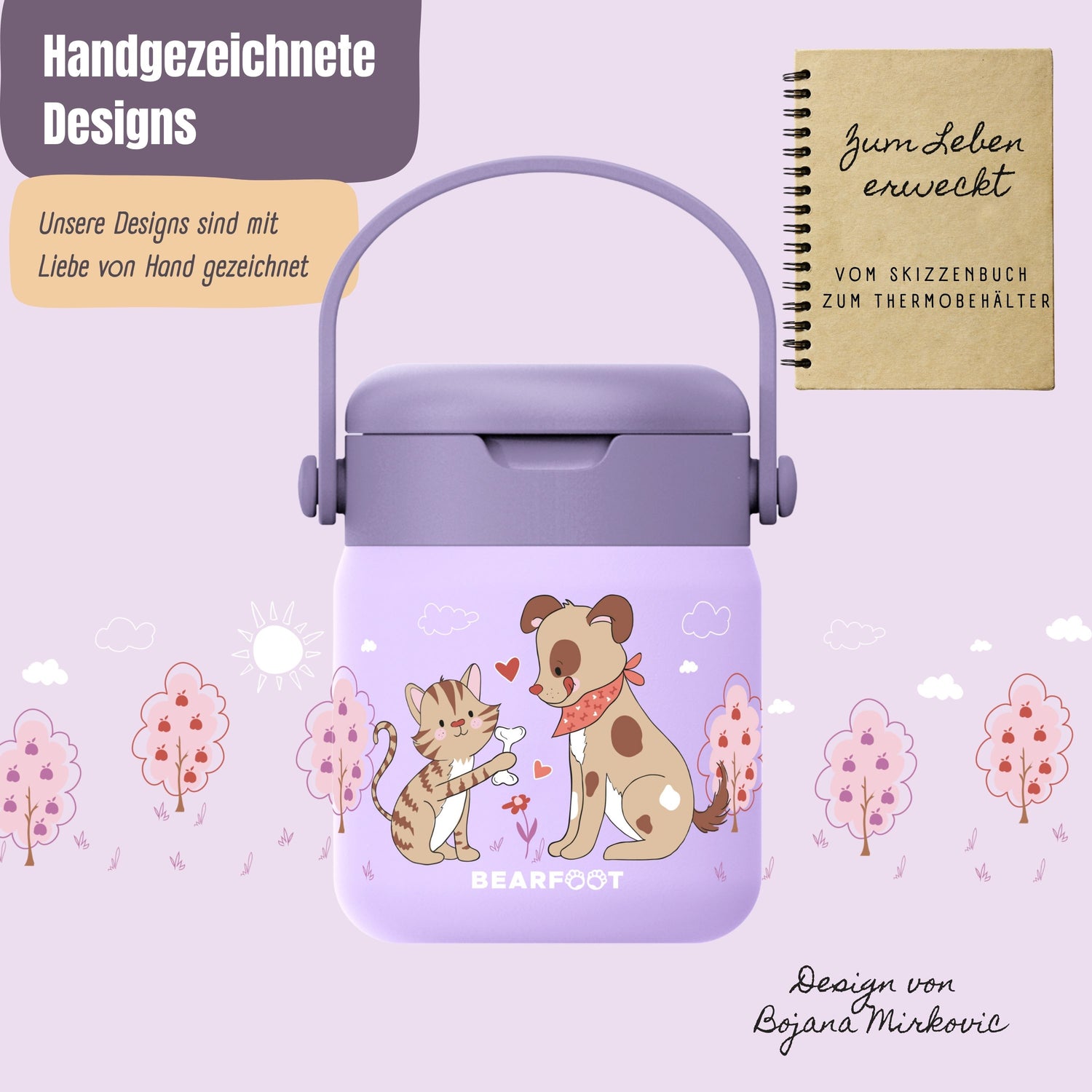 Thermobehälter Kinder Edelstahl - Hund &amp; Katze lila