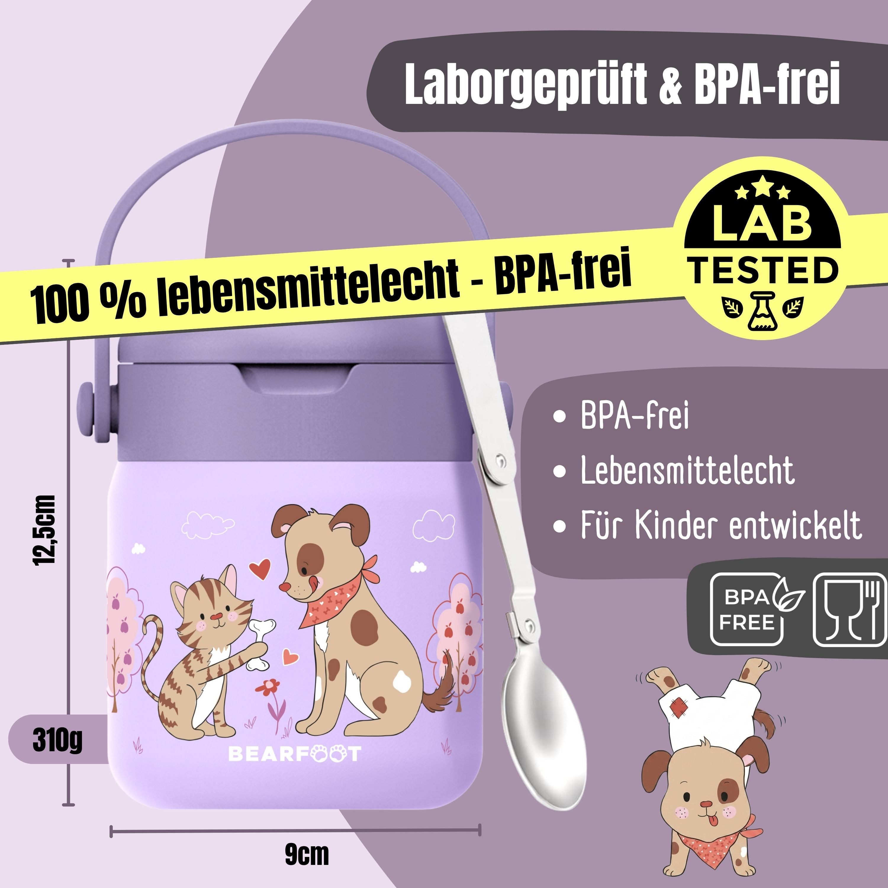 Thermobehälter Kinder Edelstahl - Hund &amp; Katze lila