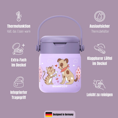Thermobehälter Kinder Edelstahl - Hund &amp; Katze lila