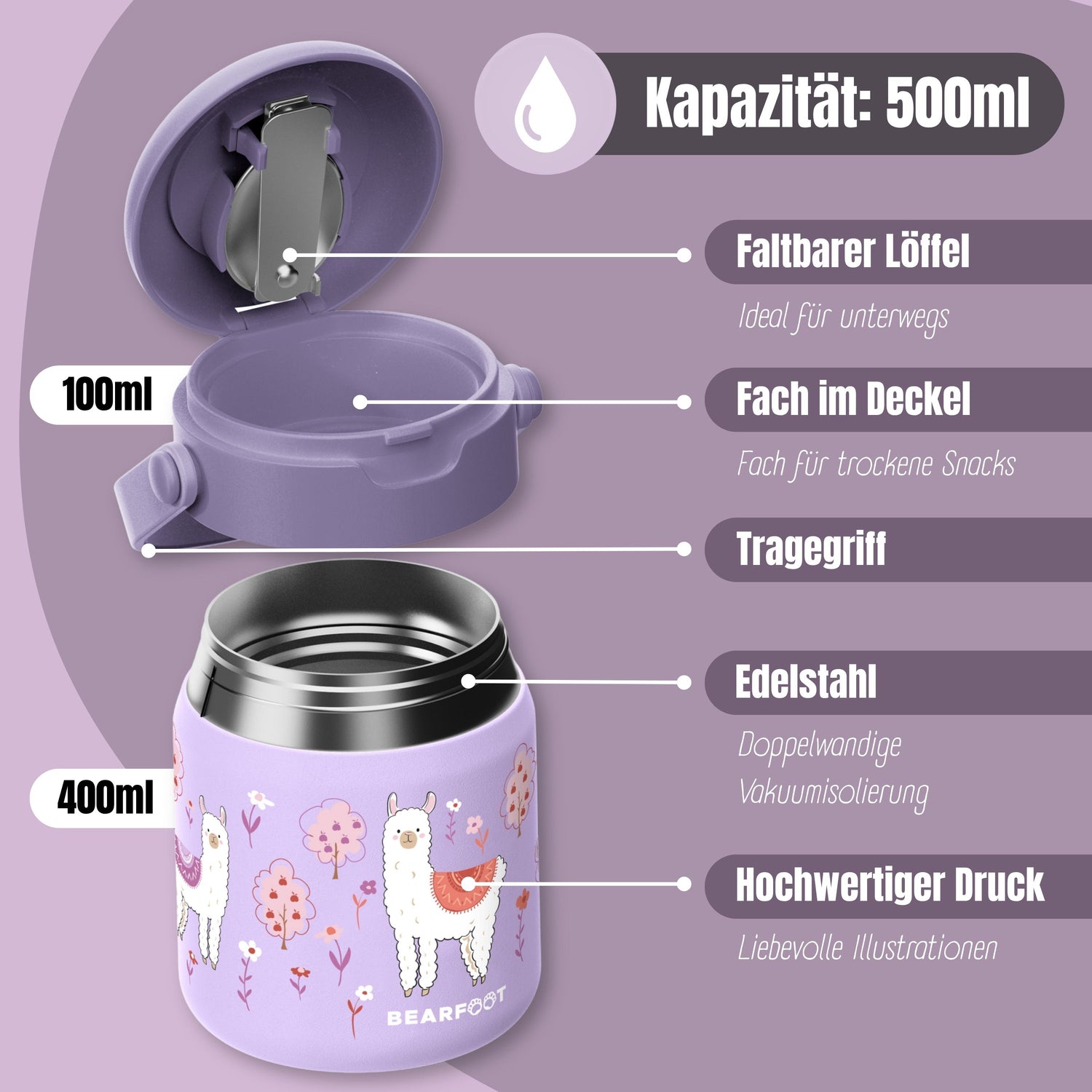Thermobehälter Kinder Edelstahl - Lama lila
