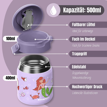 Thermobehälter Kinder Edelstahl - Meerjungfrau lila