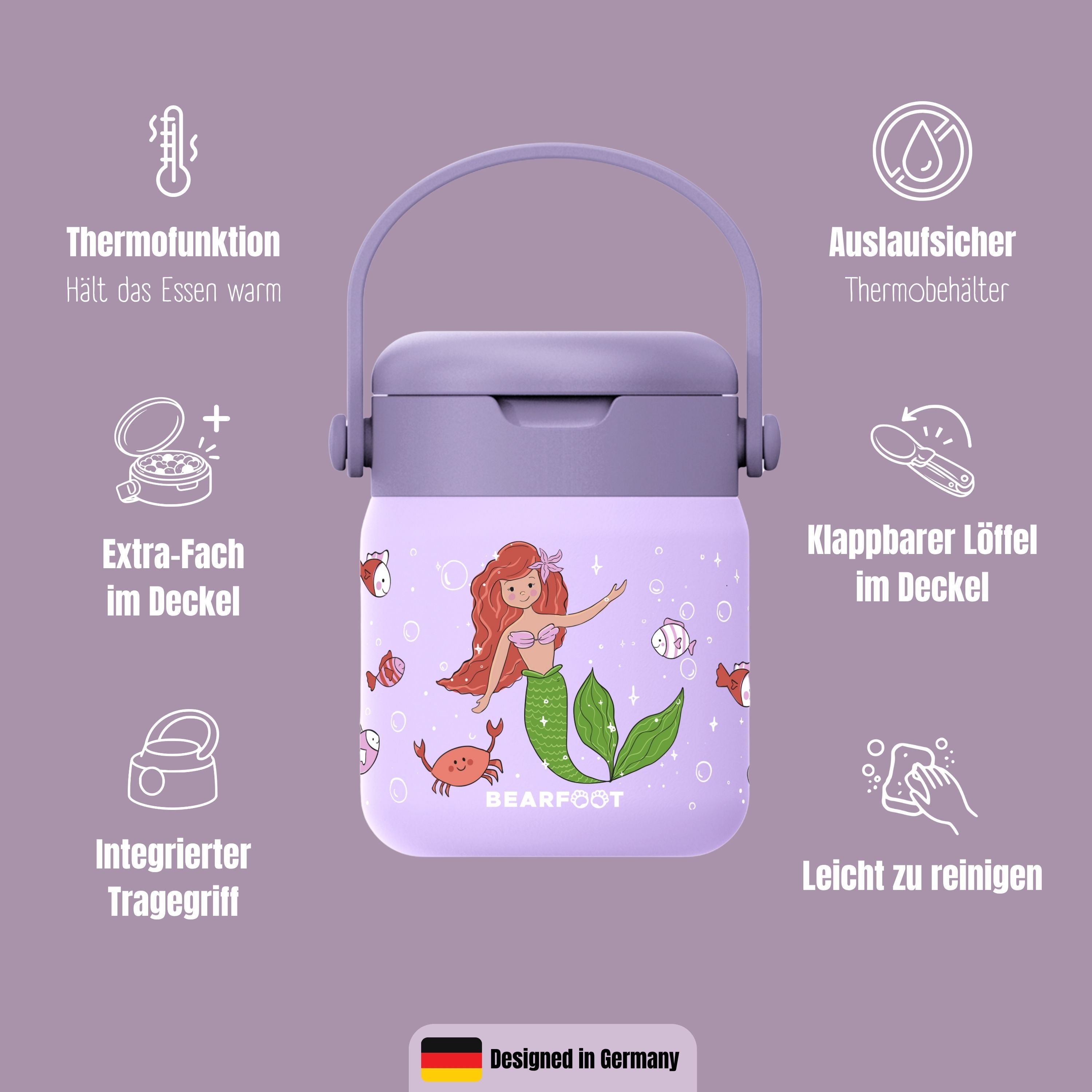 Thermobehälter Kinder Edelstahl - Meerjungfrau lila