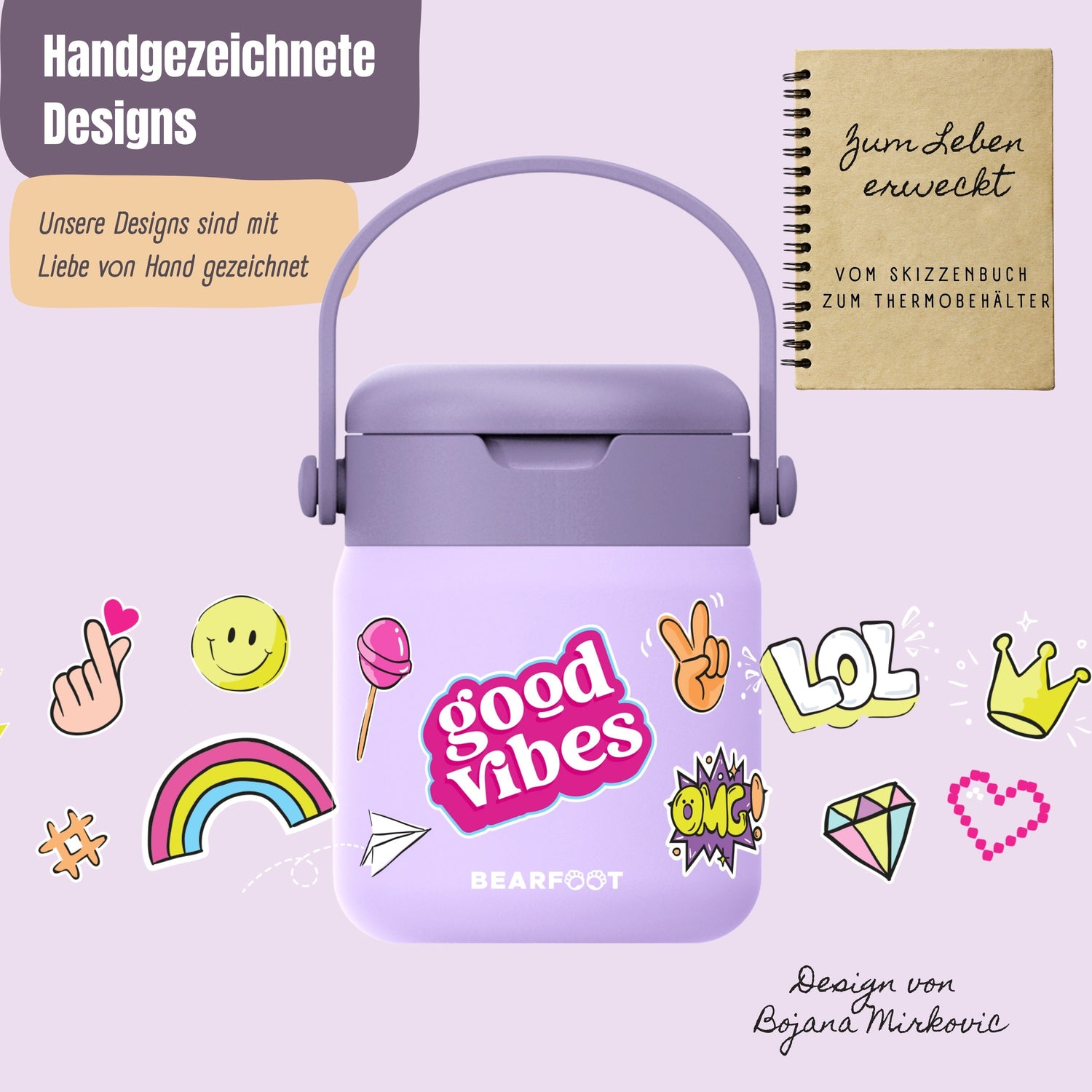 Thermobehälter Kinder Edelstahl - Sticker lila
