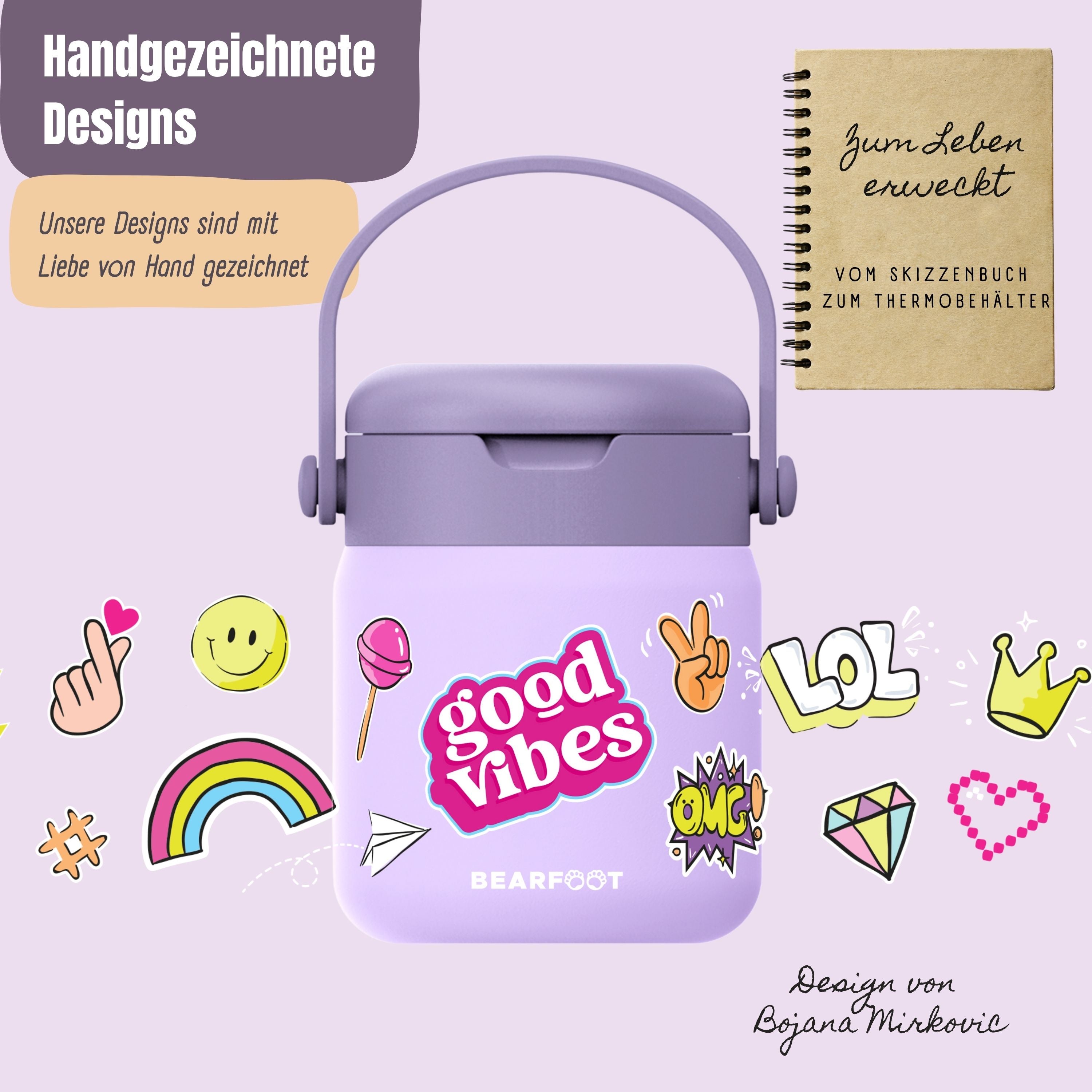 Thermobehälter Kinder Edelstahl - Sticker lila