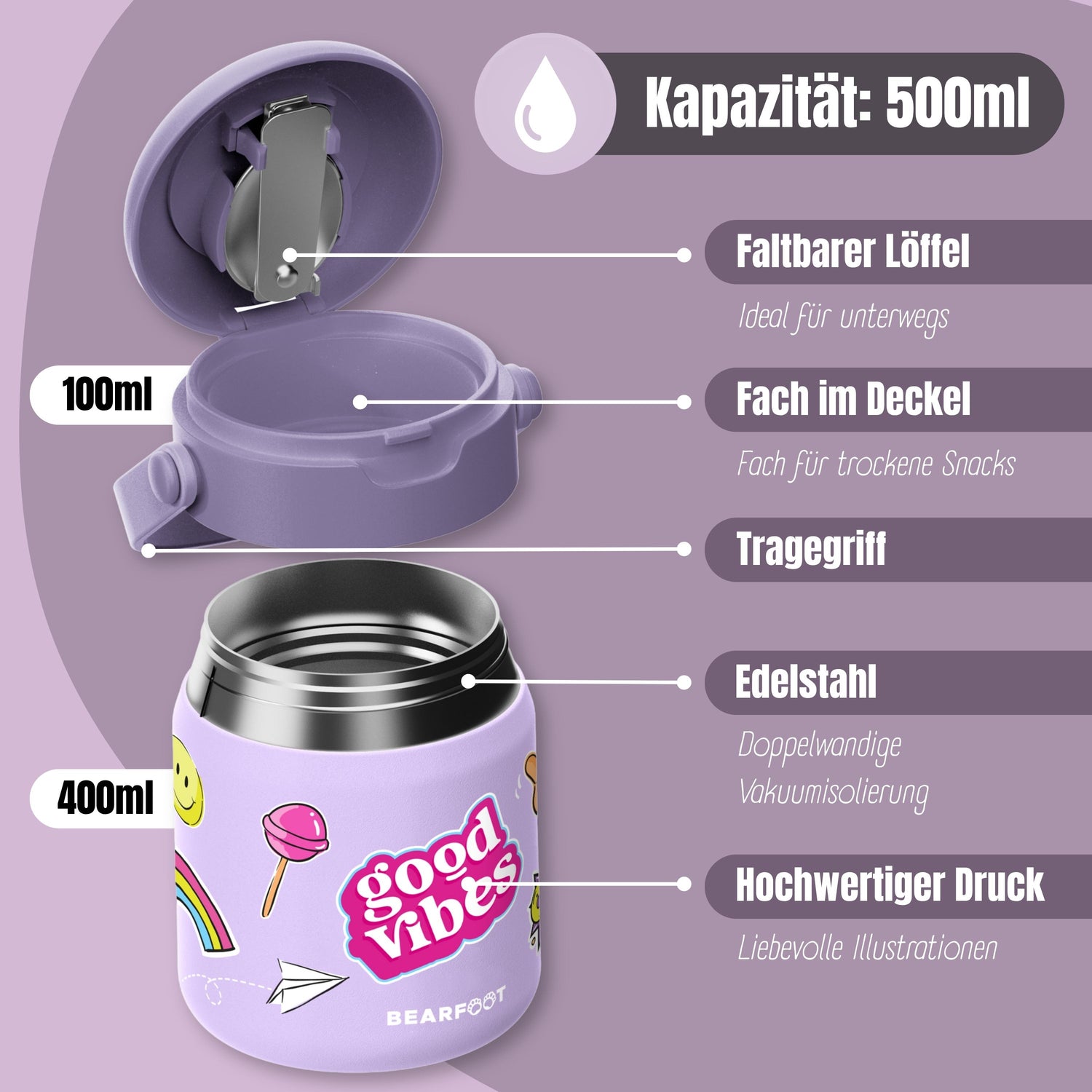 Thermobehälter Kinder Edelstahl - Sticker lila