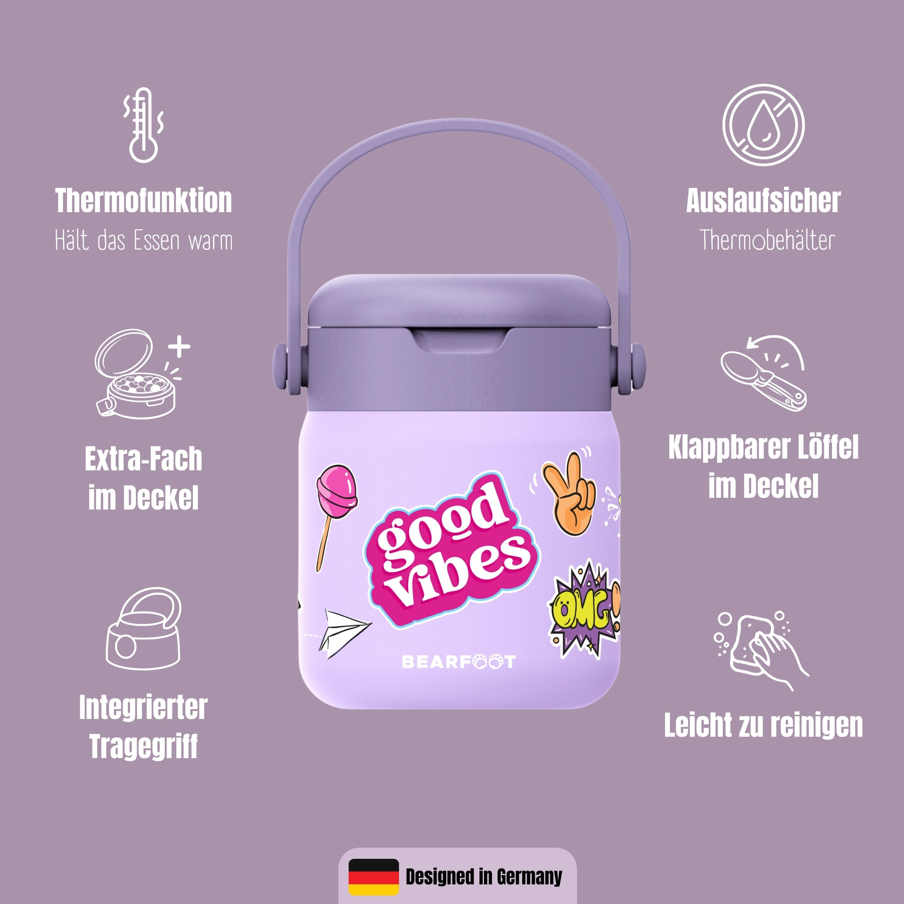 Thermobehälter Kinder Edelstahl - Sticker lila