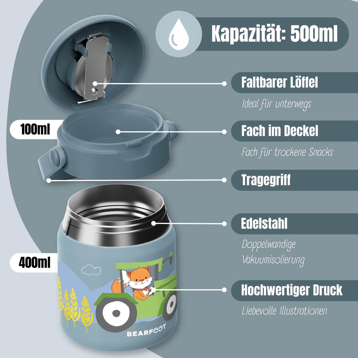 Thermobehälter Kinder Edelstahl - Traktor blau
