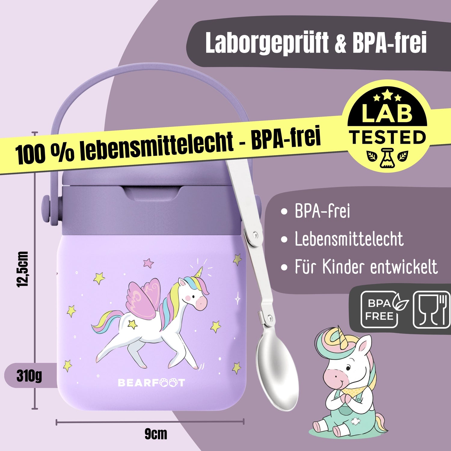 Thermobehälter Kinder Edelstahl - Einhorn lila