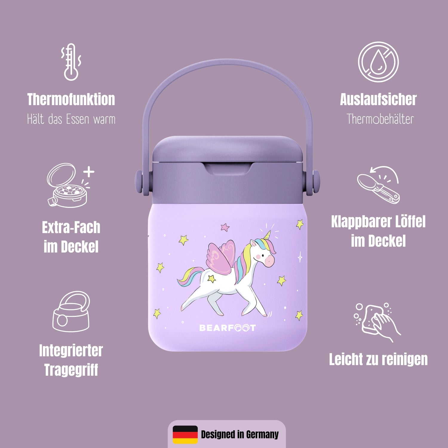Thermobehälter Kinder Edelstahl - Einhorn lila