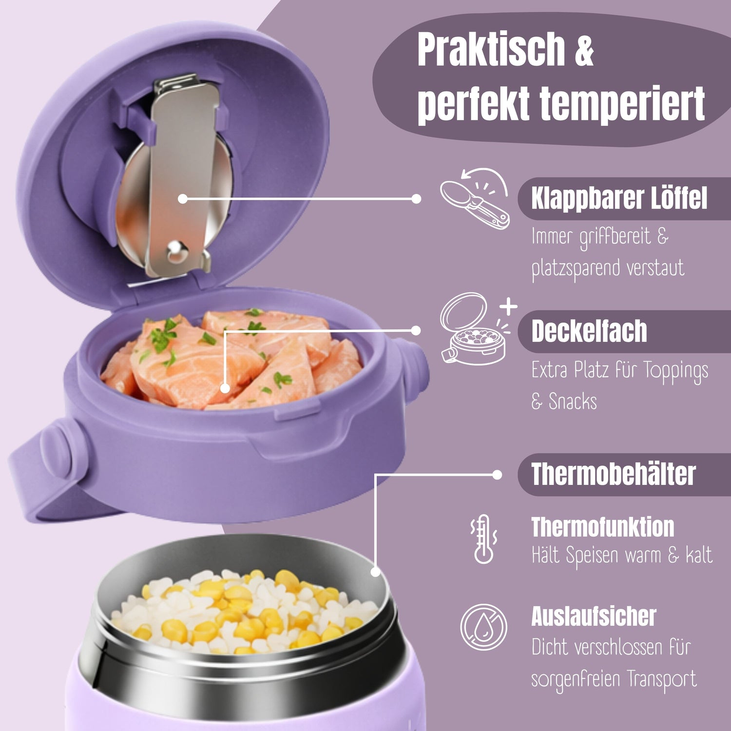 Thermobehälter Kinder Edelstahl - Einhorn lila