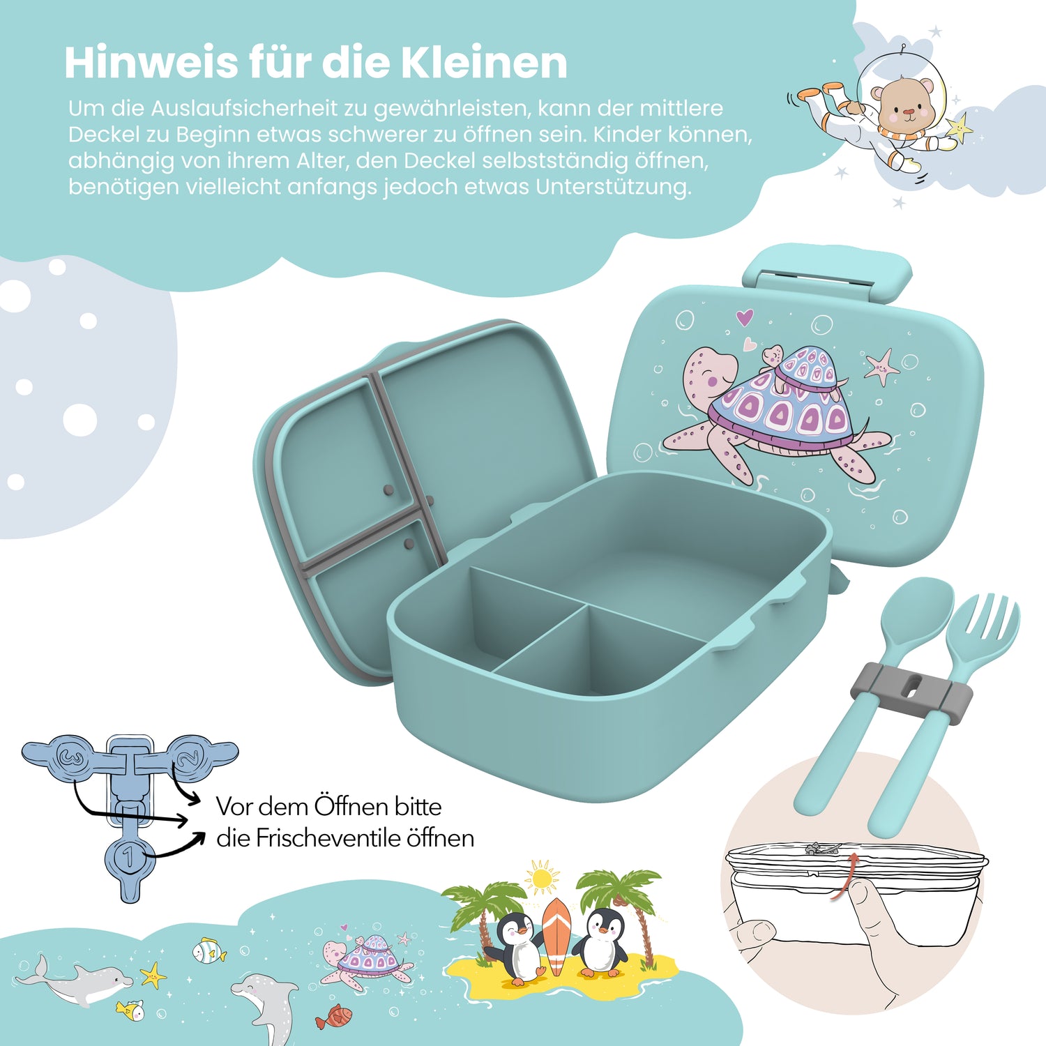Brotdose Kinder Fächern, leicht &amp; auslaufsicher- Schildkröte