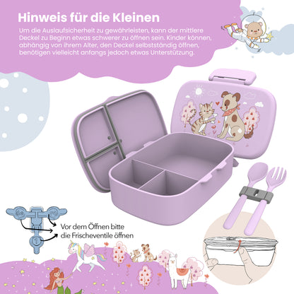 Kinderlunchbox met vakken, licht en lekvrij - hond, cat