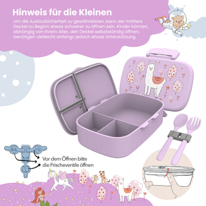 Kinderlunchbox met vakken, licht en lekvrij - Lama