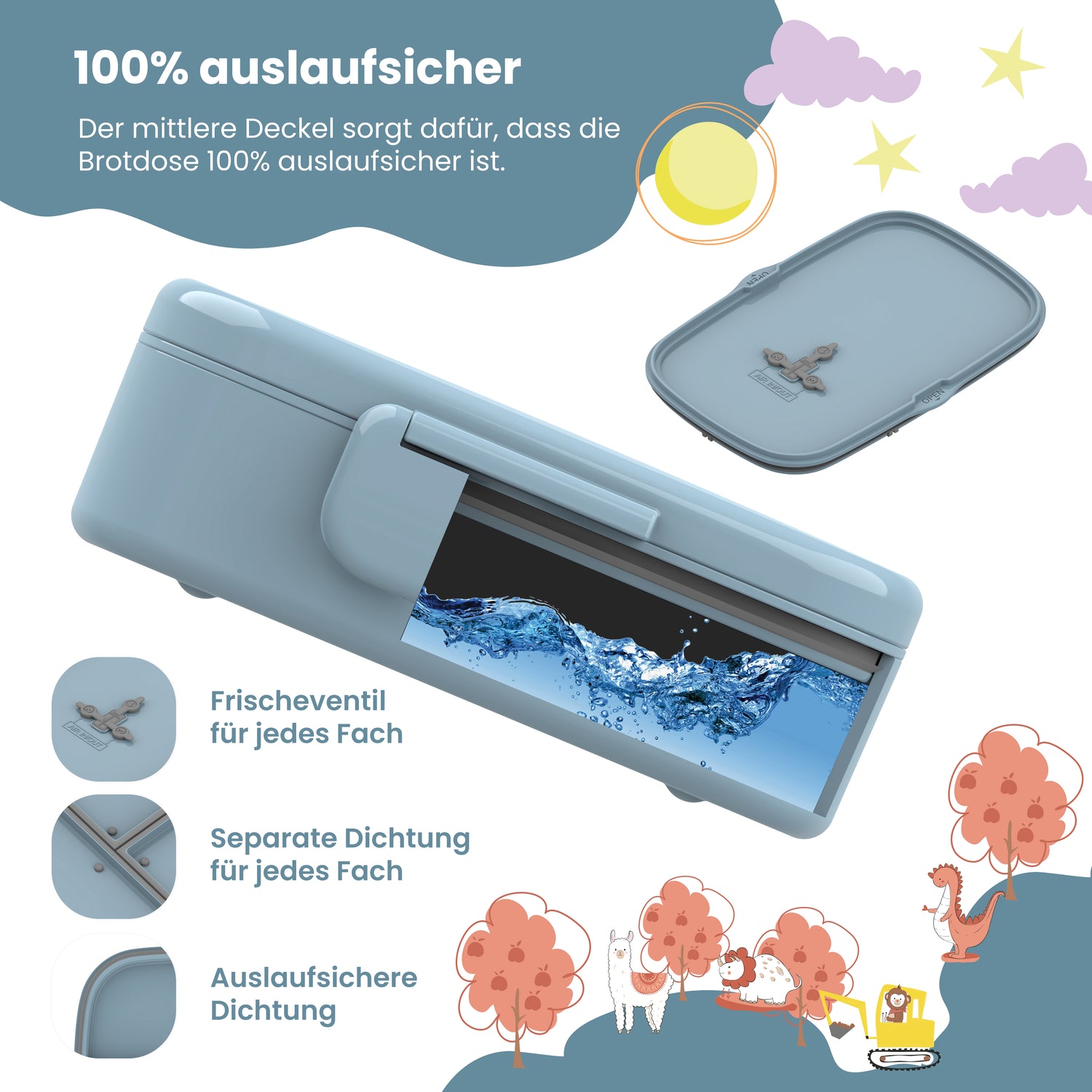 Brotdose Kinder mit Fächern, leicht &amp; auslaufsicher -Traktor