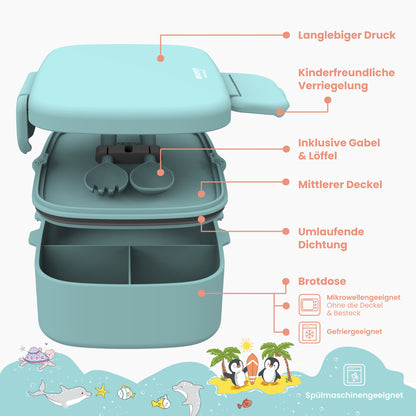 Kinderlunchbox met vakken, licht en lekvrij - mint