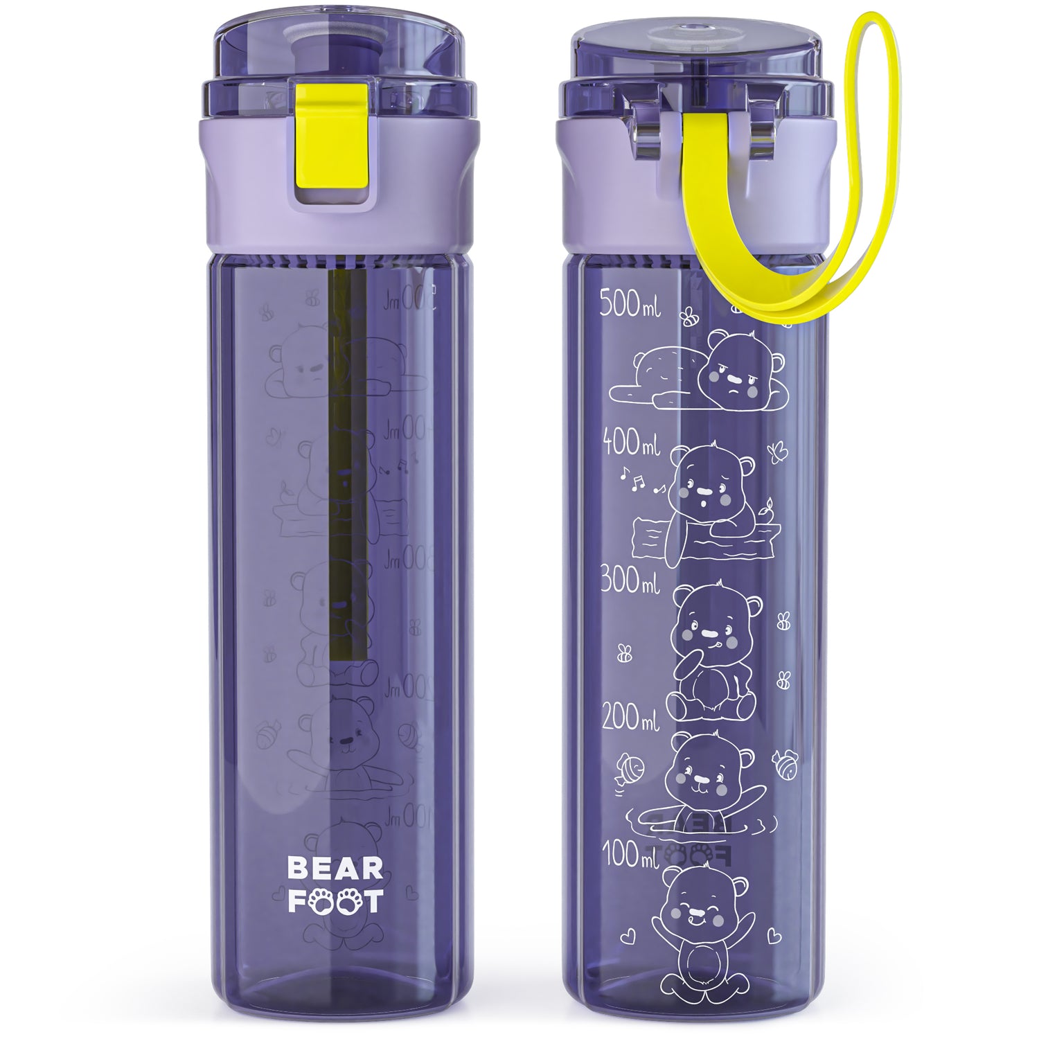 Botella para niños, 500 ml, clara - logo violeta
