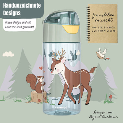 Trinkflasche Kinder, leichte Wasserflasche - Reh sage