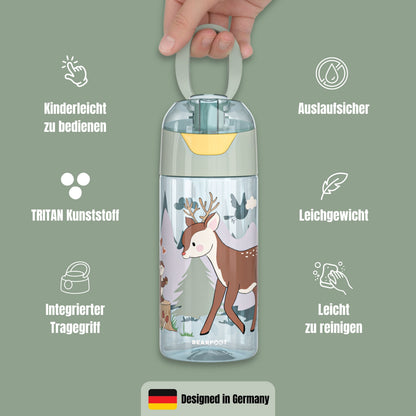 Trinkflasche Kinder, leichte Wasserflasche - Reh sage
