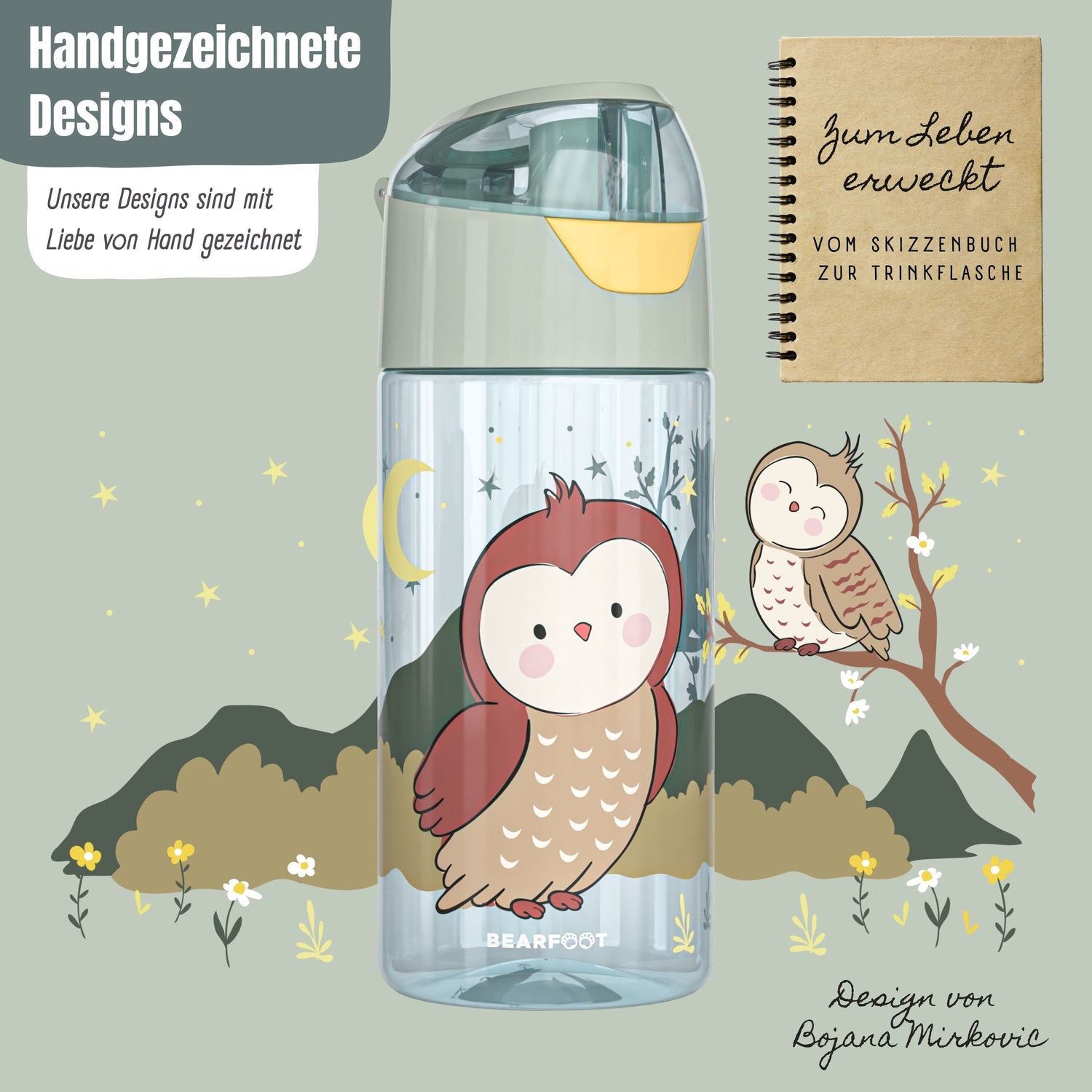 Trinkflasche Kinder, leichte Wasserflasche - Eule sage