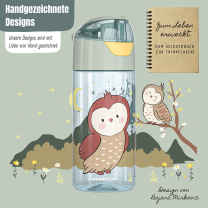 Trinkflasche Kinder, leichte Wasserflasche - Eule sage