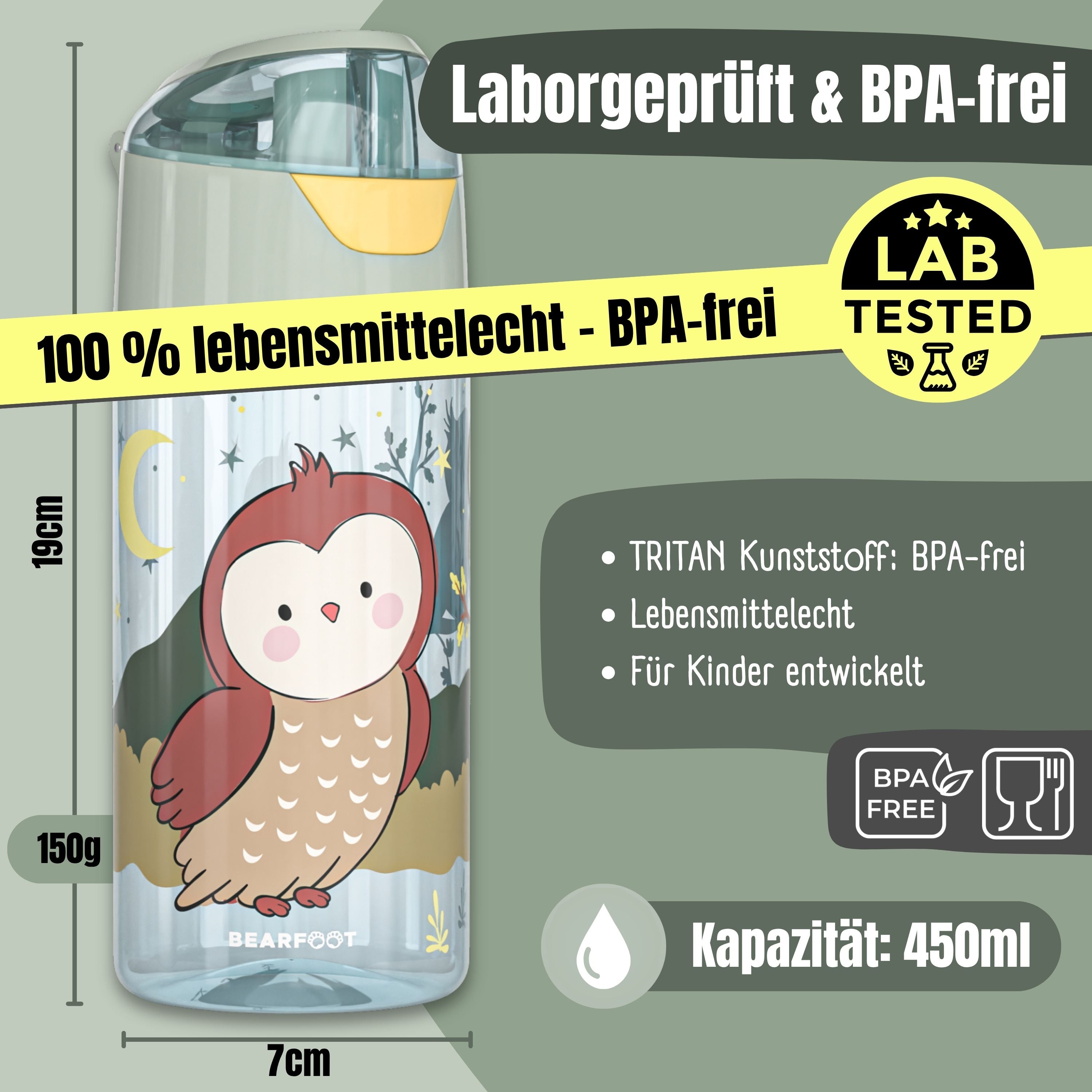 Trinkflasche Kinder, leichte Wasserflasche - Eule sage