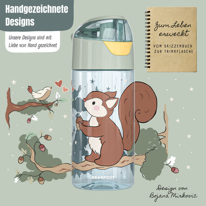 Trinkflasche Kinder, leichte Wasserflasche-Eichhörnchen sage