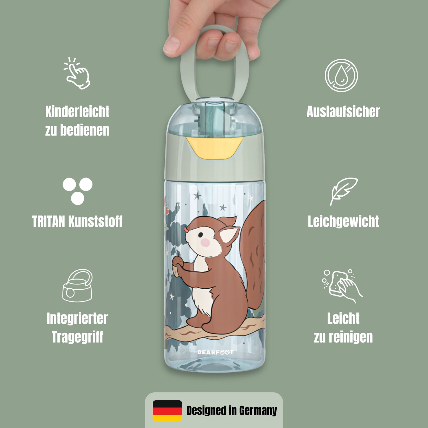 Trinkflasche Kinder, leichte Wasserflasche-Eichhörnchen sage
