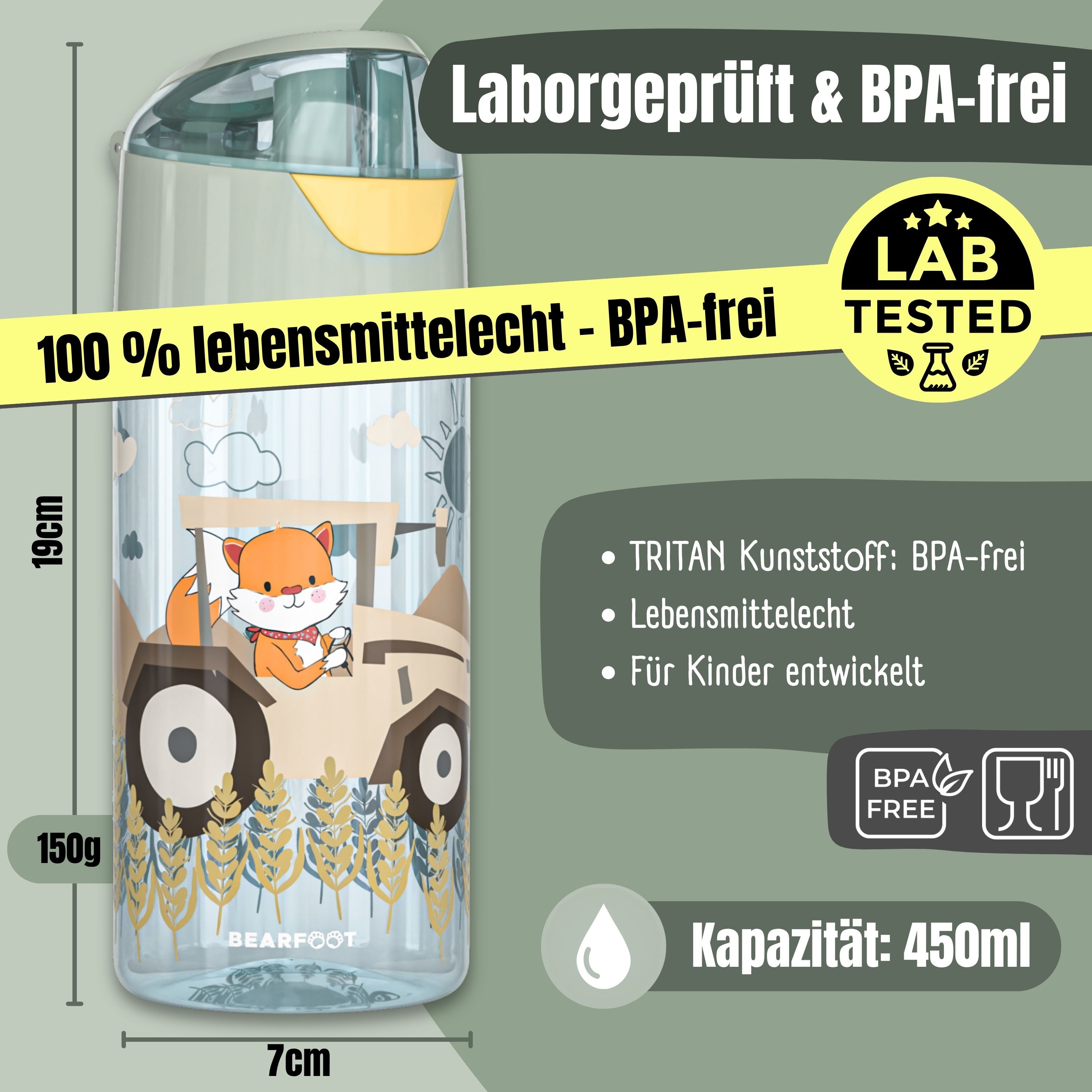 Trinkflasche Kinder, leichte Wasserflasche - Traktor sage