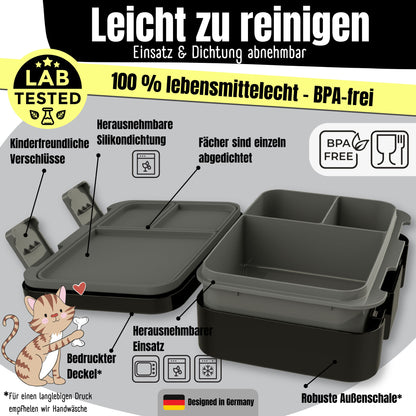 Brotdose mit Fächern, leicht &amp; auslaufsicher - Sticker schwarz